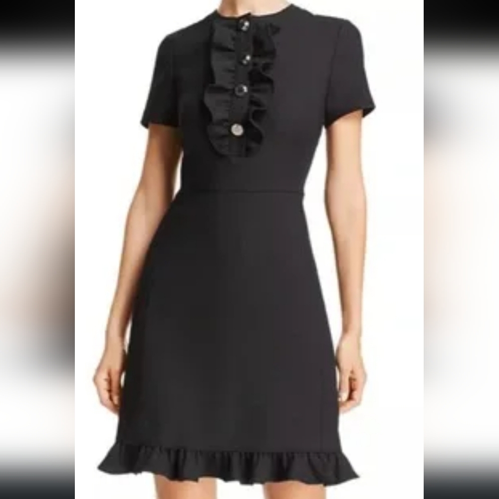 Tory Burch Silver Button Ruffle Detail Fit & Flare Cap Sleeves Dress Sz 8 NWT